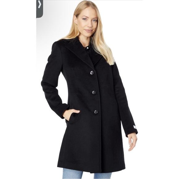 Calvin Klein Cashmere Wool Blend Classic Coat CW882699 Black Womens 14 - Picture 3 of 12